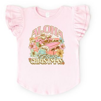 Aloha Christmas Surfing Santa - Flutter Sleeve Graphic T-Shirt
