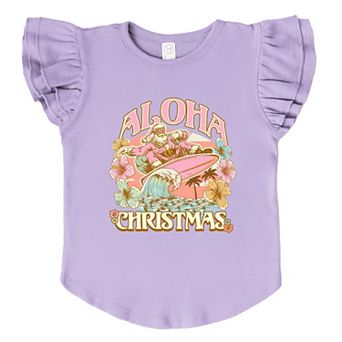 Aloha Christmas Surfing Santa - Flutter Sleeve Graphic T-Shirt
