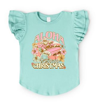 Aloha Christmas Surfing Santa - Flutter Sleeve Graphic T-Shirt