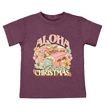 Aloha Christmas Surfing Santa - Toddler Short Sleeve Graphic T-Shirt