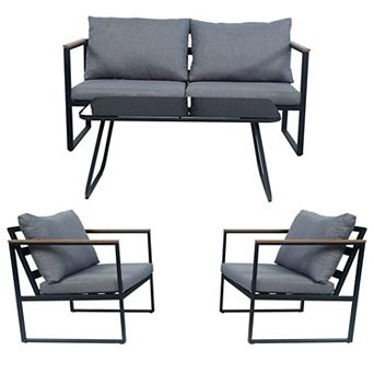 PATIOEASY 4-person Outdoor Patio Sofa Sectional Set With Gray Cushions