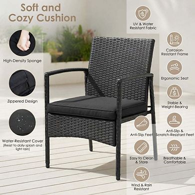4 Piece PE Rattan Patio Conversation Set with Storage Shelf Coffee Table & Soft Cushions