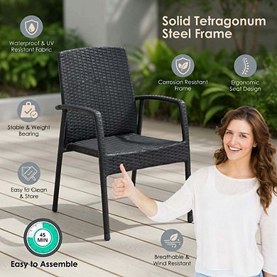 4 Piece PE Rattan Patio Conversation Set with Storage Shelf Coffee Table & Soft Cushions