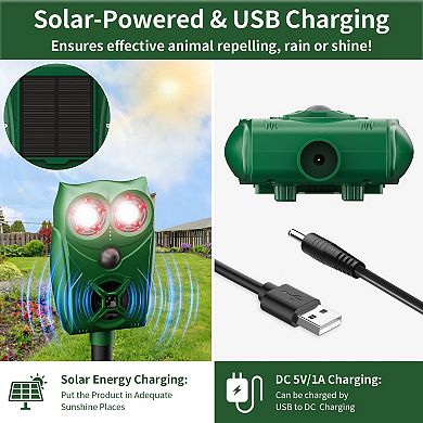 PATIOEASY 2 Pack Solar Ultrasonic Animal Repeller Trap with Motion Sensor LED Flash