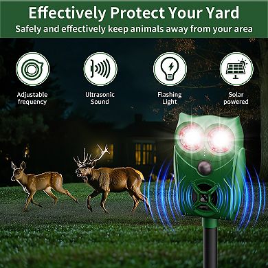 PATIOEASY 2 Pack Solar Ultrasonic Animal Repeller Trap with Motion Sensor LED Flash