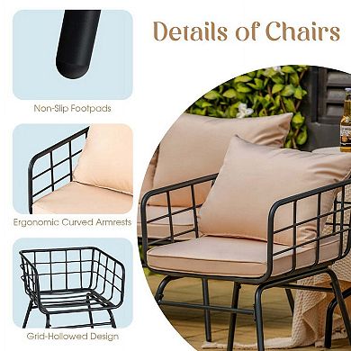 4 Pieces Beige Small Patio Conversation Set with Thick Seat and Back Cushions for Garden