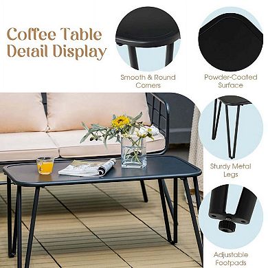 4 Pieces Beige Small Patio Conversation Set with Thick Seat and Back Cushions for Garden