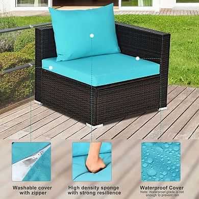 5 Pieces Turquoise All Weather Rattan Patio Conversation Set with Coffee Table