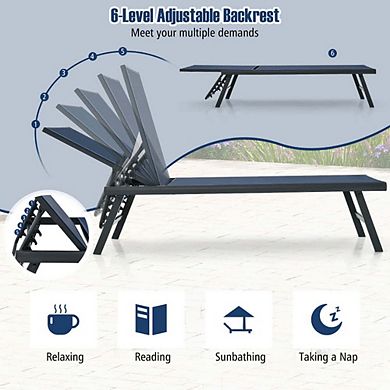 3 Pieces Navy Patio Chaise Lounge Set with Recliners and Table for Poolside Lawn