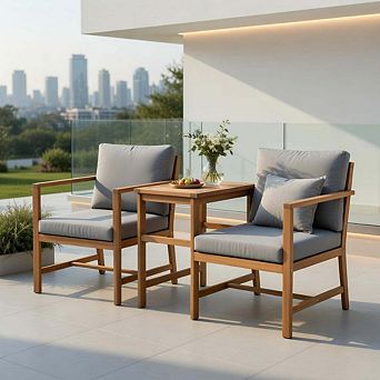 3-in-1 Acacia Wood Loveseat Patio Set with Detachable Separable Coffee Table