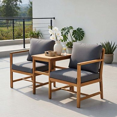 3-in-1 Acacia Wood Loveseat Patio Set with Detachable Separable Coffee Table