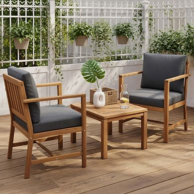 3-in-1 Acacia Wood Loveseat Patio Set with Detachable Separable Coffee Table