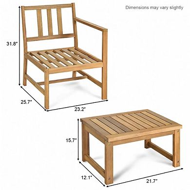 3-in-1 Acacia Wood Loveseat Patio Set with Detachable Separable Coffee Table