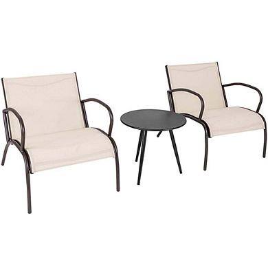 3 Pieces Rustic Brown Metal Aluminum Patio Set with Wide Armchairs and Conversation Table