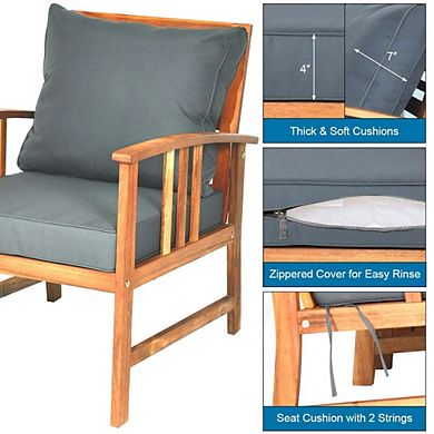 4 Pieces Wooden Patio Conversation Set with Cushioned Sofa Chairs and Outdoor Garden Table