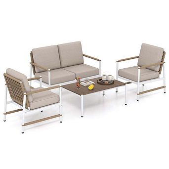 4 pc Gray Outdoor Patio Furniture Set with Thick Cushions and Matching Coffee Table