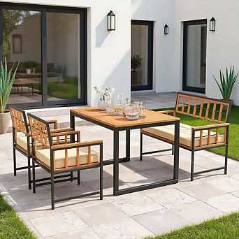 4 pc Natural Acacia Wood Patio Dining Set with 1 Rectangular Table for Balcony and Poolside