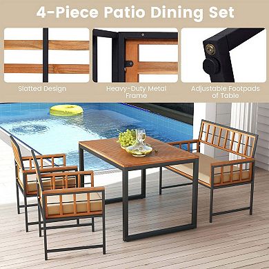 4 Pieces Natural Acacia Wood Patio Dining Set with 1 Rectangular Table for Balcony and Poolside