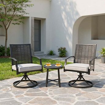 3 pc Outdoor Patio Swivel Chair Set with Soft Seat Cushions for Backyard Use