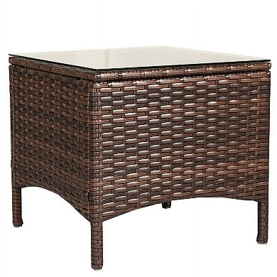 5 Pieces All Weather Rattan Patio Sofa Ottoman Set with Cushions for Outdoor Back Deck