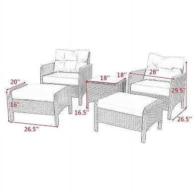 5 Pieces All Weather Rattan Patio Sofa Ottoman Set with Cushions for Outdoor Back Deck