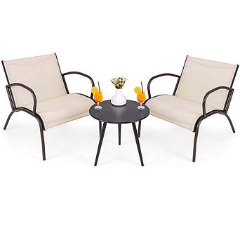White Folding Patio Chair and Table Set with Soft Comfortable Seat Cushions