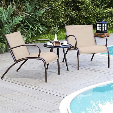 White Folding Patio Chair and Table Set with Soft Comfortable Seat Cushions
