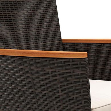 4 Pieces Brown Wicker Patio Sofa Set with 2 Rattan Chairs, Loveseat and Coffee Table