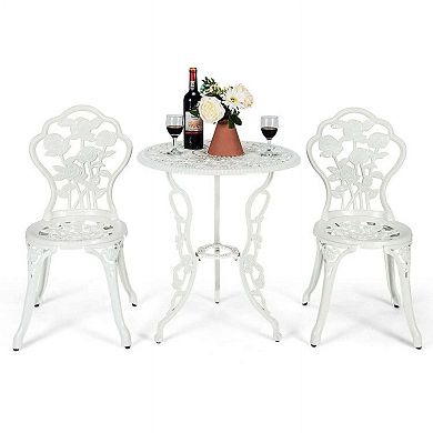 White Cast Aluminum Patio Conversation Set with Elegant Rose Pattern Design