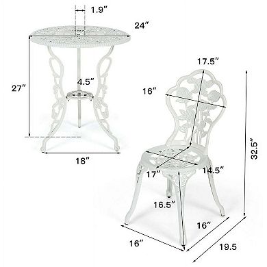 White Cast Aluminum Patio Conversation Set with Elegant Rose Pattern Design