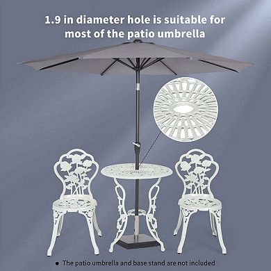 White Cast Aluminum Patio Conversation Set with Elegant Rose Pattern Design