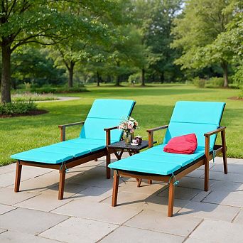 3 pc Turquoise Portable Rattan Lounge Chair Set with Folding Side Table