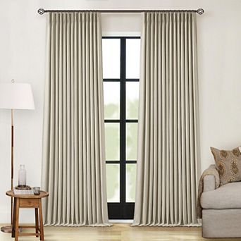 90 Inch Pinch Pleated Linen Blackout Curtains Thermal Insulated 2 Panels with Hooks Rings