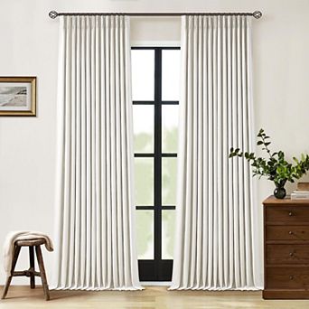 90 Inch Pinch Pleated Linen Blackout Curtains Thermal Insulated 2 Panels with Hooks Rings