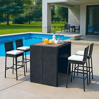 5 pc Acacia Wood Patio Dining Set for Balcony and Poolside Scenes