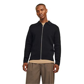 Jack And Jones Mens Knitted Collared Long-Sleeved Jacket