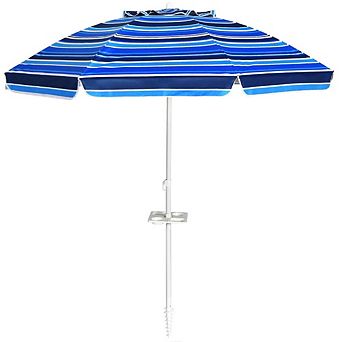 7.2ft Portable Beach Umbrella Sand Anchor Tilt Function Navy Patio Sun Shelter