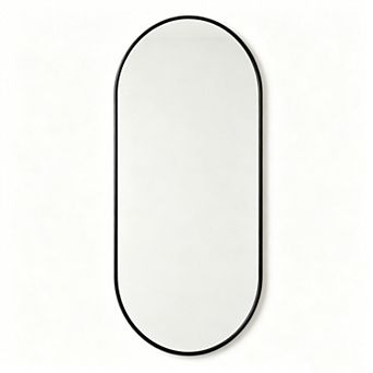 Black PVC Frame Oval Wall Mirror for Bathroom Living Room, 16x36 Inch, Horizontal or Vertical