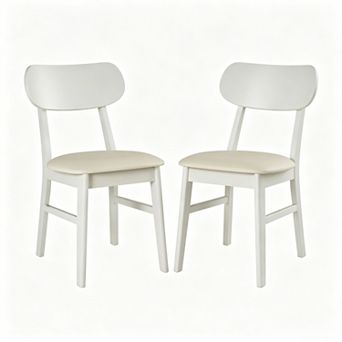 White Modern Dining Chairs Set of 2, PU Leather Seats and Rubberwood Legs, 350lbs Weight Capacity