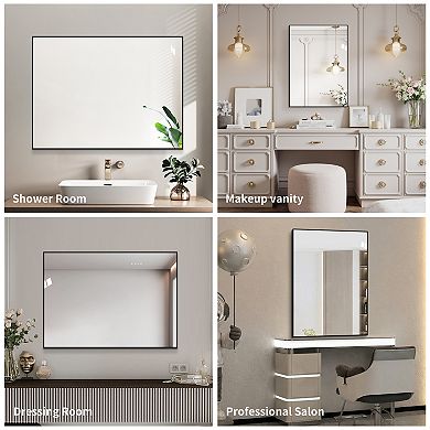 24x32 Inch Black Aluminum Rectangular Framed Bathroom Mirror, Horizontal and Vertical