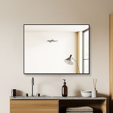 24x32 Inch Black Aluminum Rectangular Framed Bathroom Mirror, Horizontal and Vertical