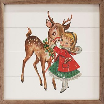 Kendrick Home Vintage Deer with Girl Framed Wall Art