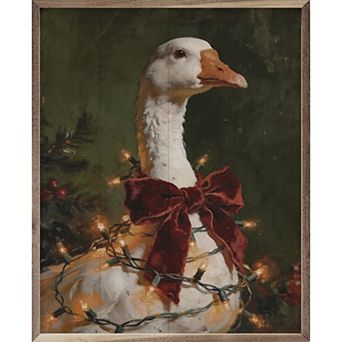 Kendrick Home Christmas Goose with Velvet Bow Wall Art