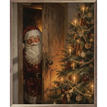 Kendrick Home Santa At The Christmas Door Framed Wall Art