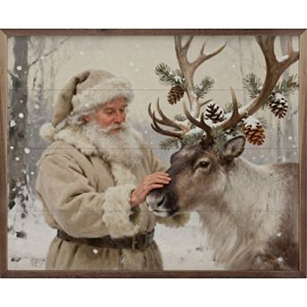Kendrick Home Santa with Decorated Reindeer Wall Art
