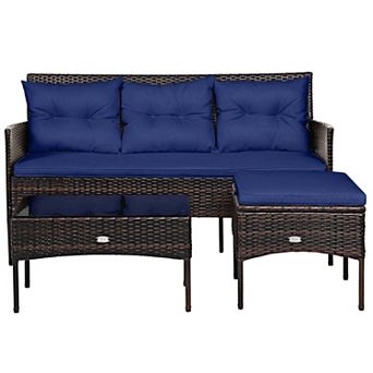 Costway 3 pc Patio Rattan Furniture Set 3-Seat Sofa Cushioned Table Garden