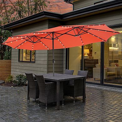 Costway 15FT Twin Patio Double-Sided Umbrella 48 Solar LED Lights Crank Outdoor