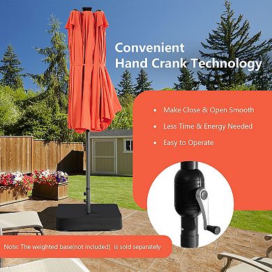 Costway 15FT Twin Patio Double-Sided Umbrella 48 Solar LED Lights Crank Outdoor