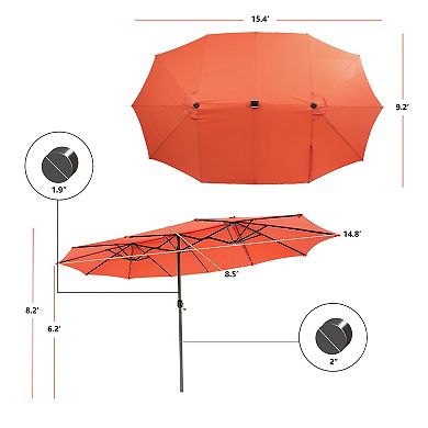 Costway 15FT Twin Patio Double-Sided Umbrella 48 Solar LED Lights Crank Outdoor