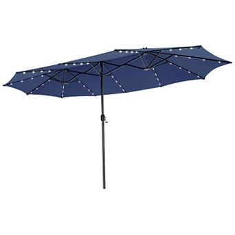 Costway 15FT Twin Patio Double-Sided Umbrella 48 Solar LED Lights Crank Outdoor